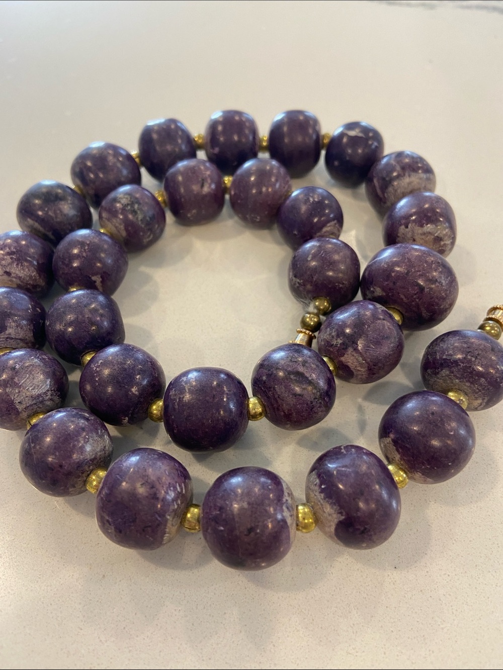 Purple Charoite Navajo Statement Necklace - Polished Stone Beads 20”